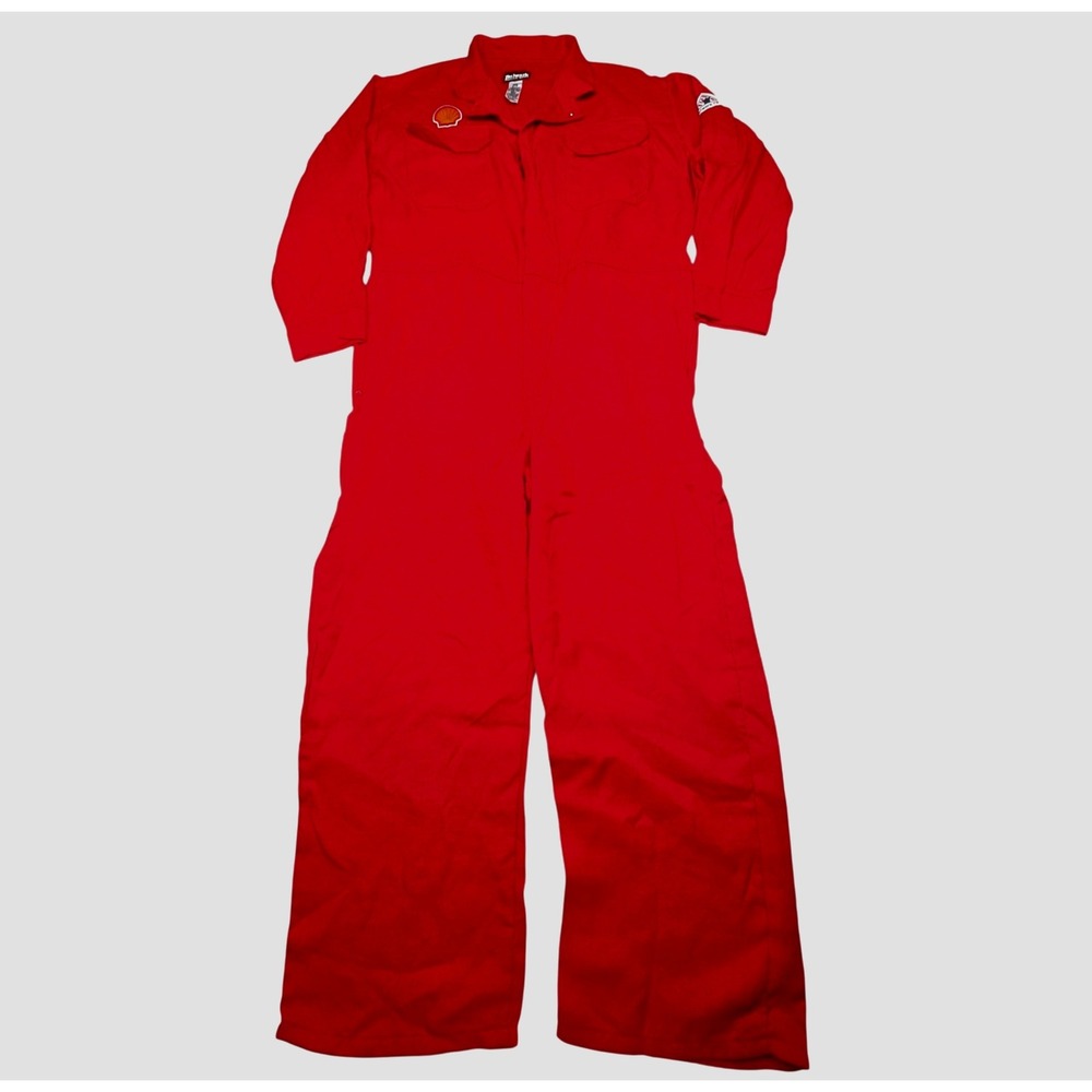 Shell Oil Bulwark FR Nomex Coveralls Jumpsuit 46 RG Red Flame Resistant Vintage